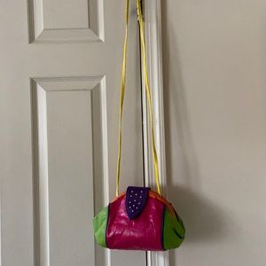 Colorful leather handbag with shoulder strap